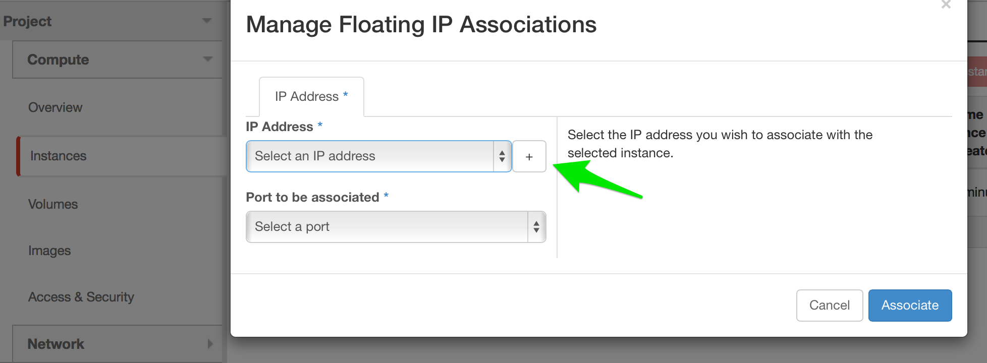 Floating IP Dialog Box