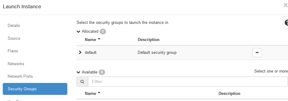 The Security Group tab